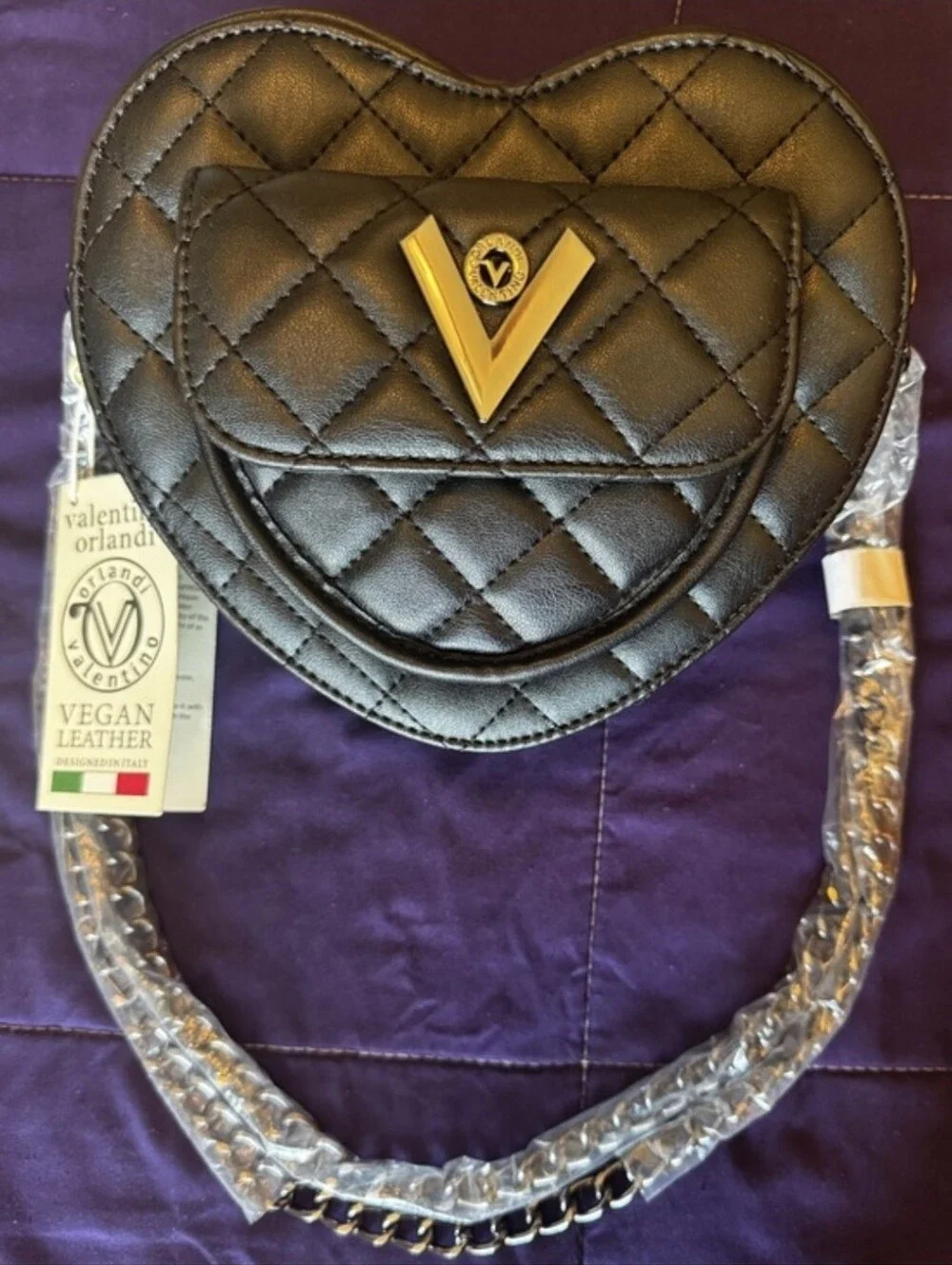 Valentino Orlandi Black Quilted Heart Crossbody NWT